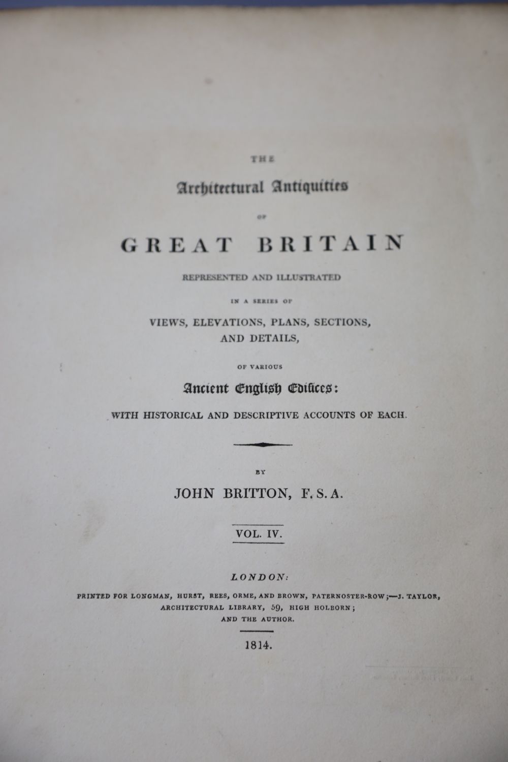 Britton, John - The Architectural Antiquities of Great Britain, 4 vols (of 5) qto, contemporary calf, London 1807-26